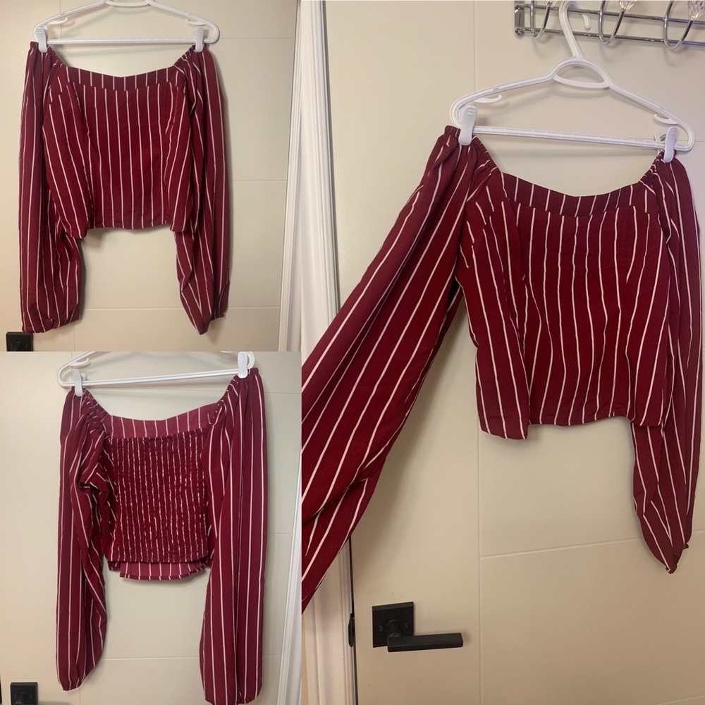 Cropped balloon sleeve blouse